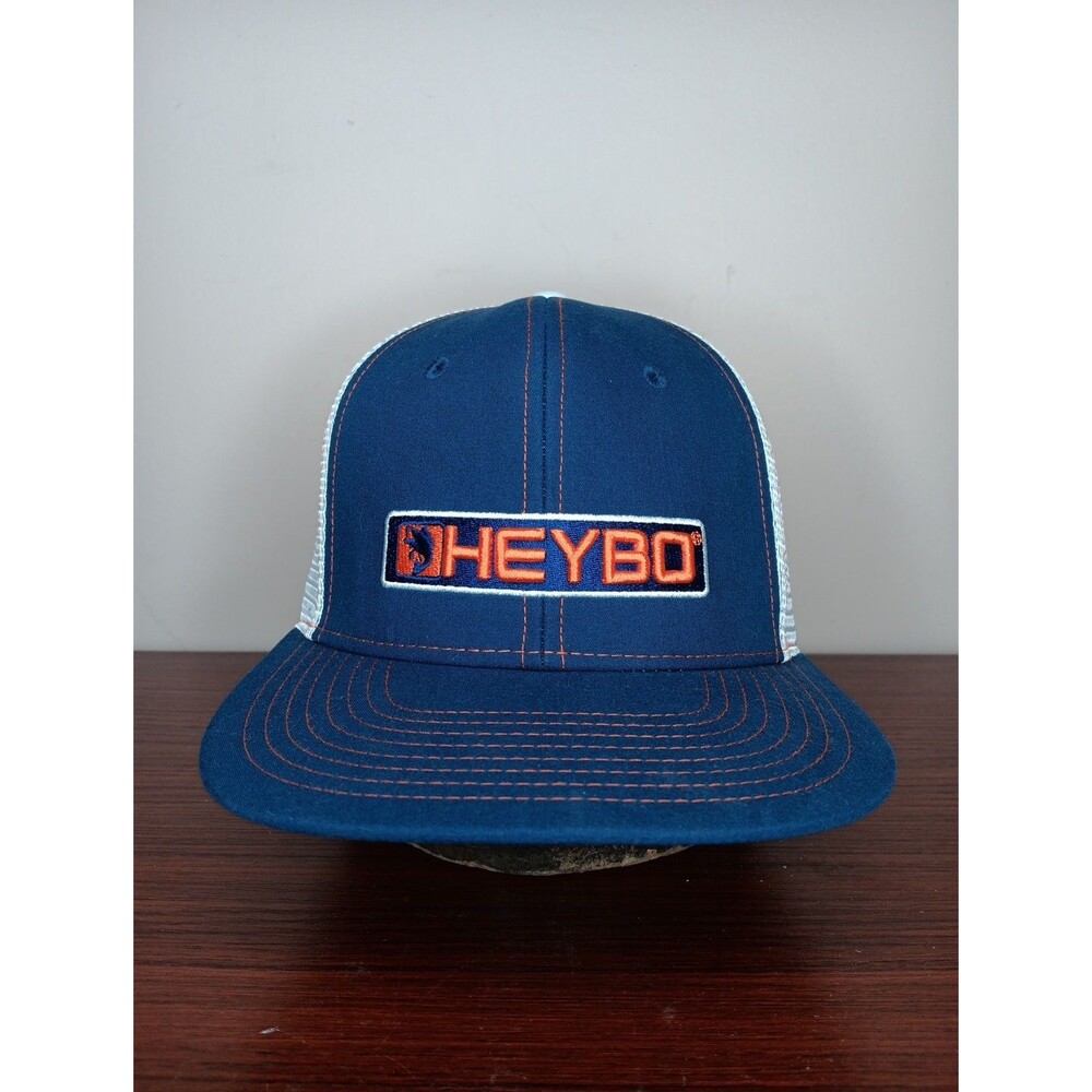 NWT HEYBO Bass Bar Logo Trucker Hat OSFA Navy White Orange Snapback Mesh